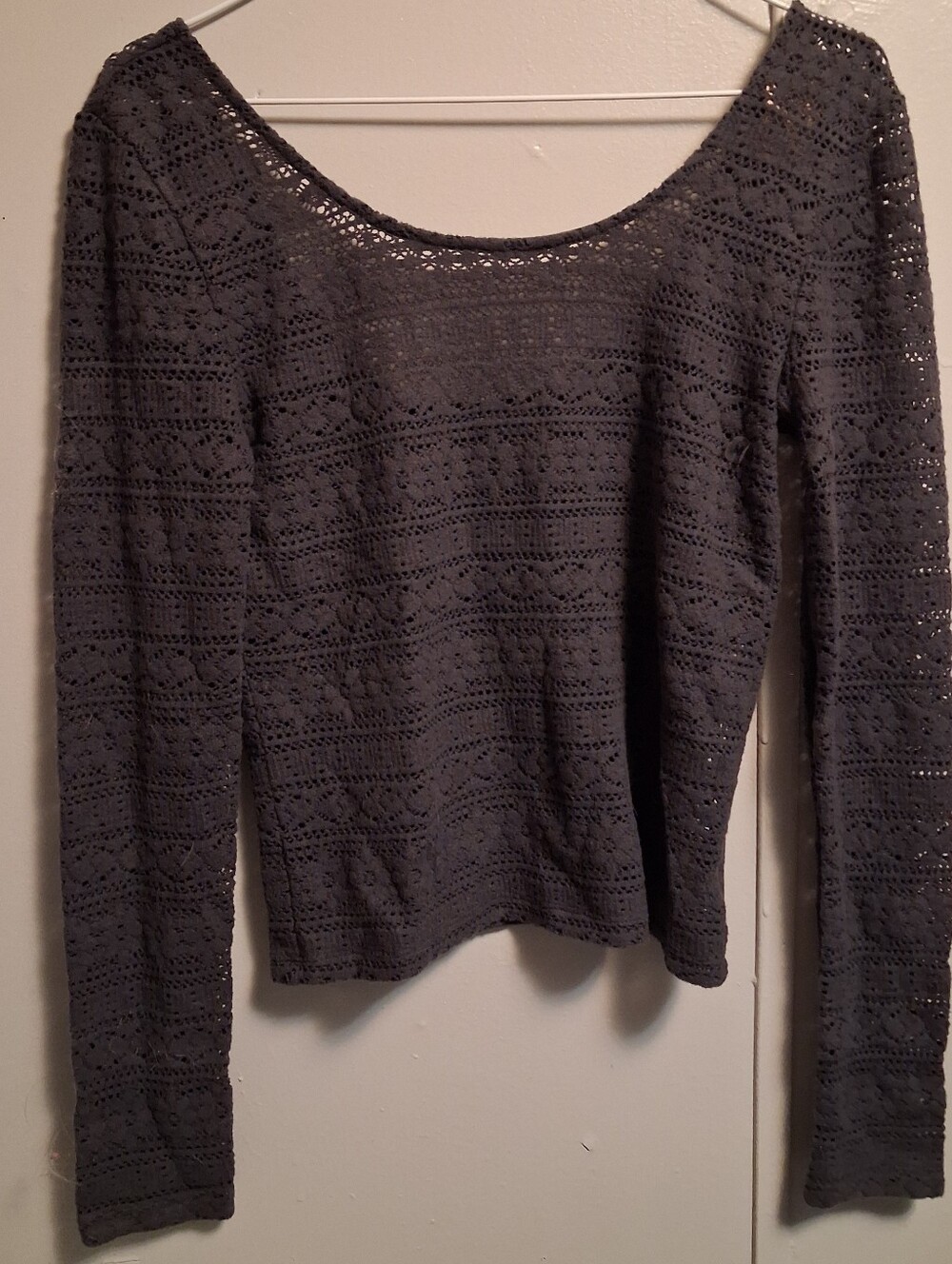 American Eagle Outfitters Dark Gray Crochet Scoop Neck Sweater